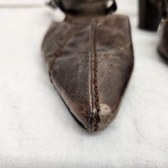 Fidji Womens Metallic Brown Leather Point Toe Heels Cross Straps Size 37.5 - Picture 4 of 10